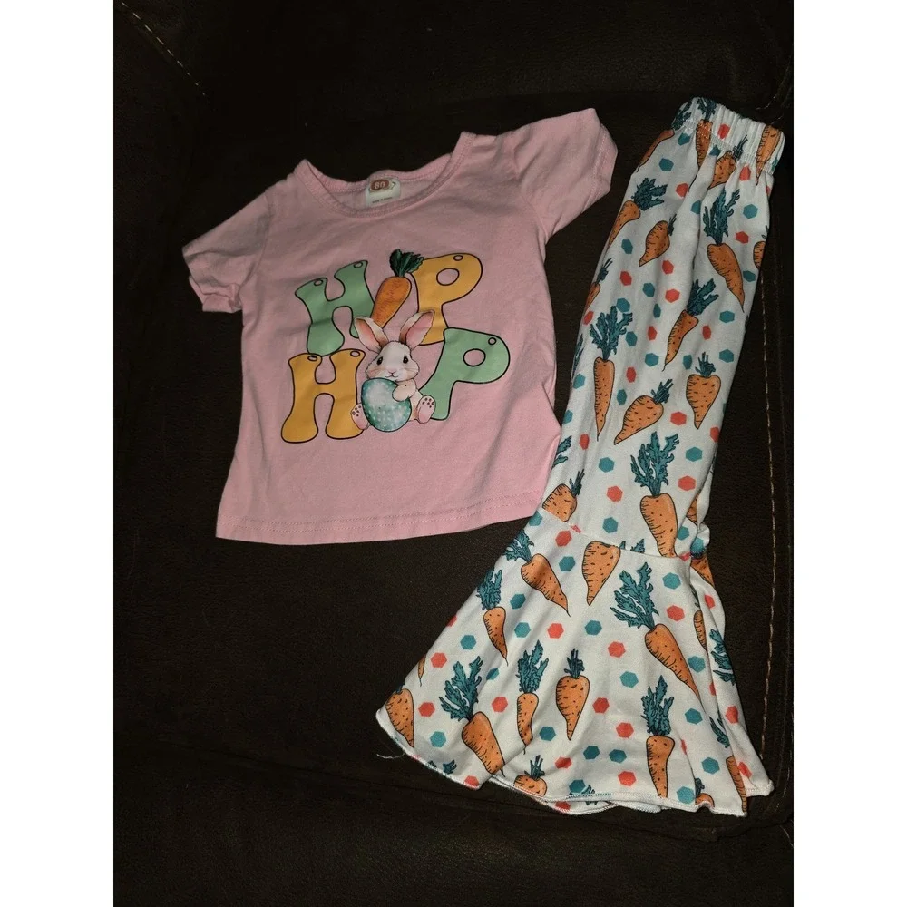 Boutique spring Easter bunny hip hop‎ carrot outfit top leggings 80 12 18 months